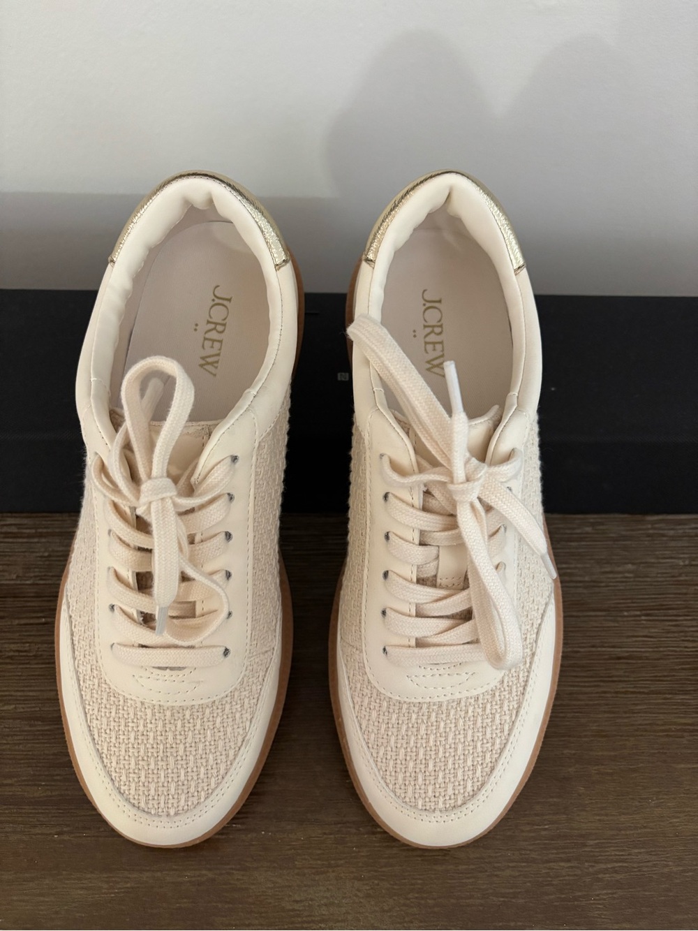 J. Crew Women's Cream/Tan Knit Lace-Up Sneakers